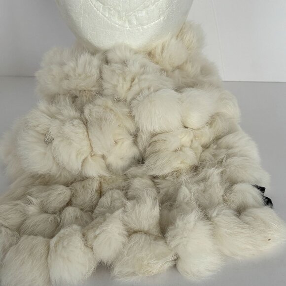 Cejon Rabbit Fur Scarf Winter White Soft Luxurious Accessory Pom Pom 54 x 5 inch - Picture 6 of 8